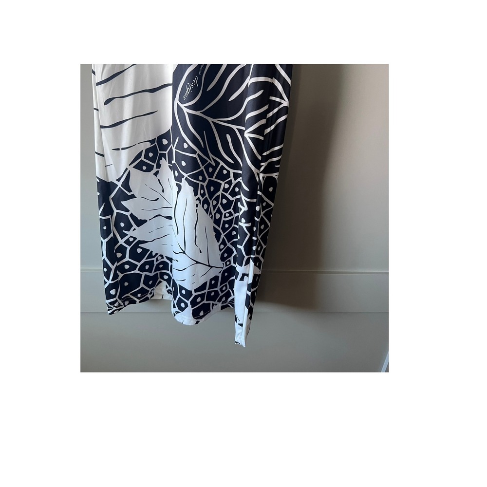 WAI ONO DESIGNS Wide Leg Pants Women Medium Black White Tropical Leaf‎ Hawaiian - Picture 5 of 11
